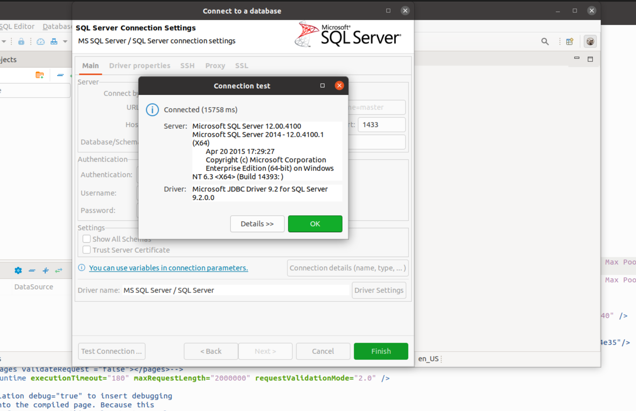 DBeaver successfully connecting to the AKTU SQL Server with the harvested credentials